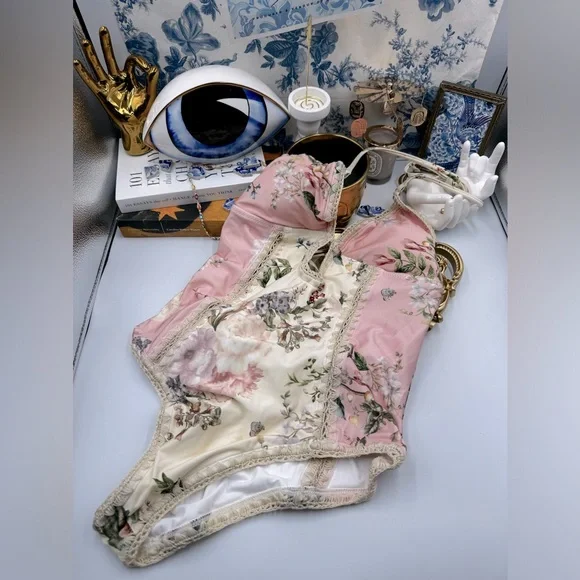 🆕 ZIMMERMANN 🧿 NWT Waverly Keyhole Crochet One Piece Swimsuit, Pink - Sz 3 - 8 - Picture 2 of 16